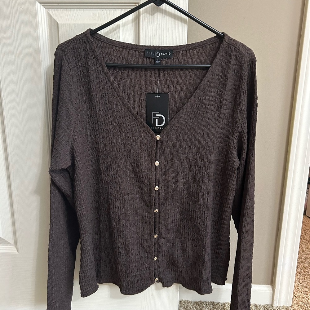 New with tags- Fred David Textured Brown Top